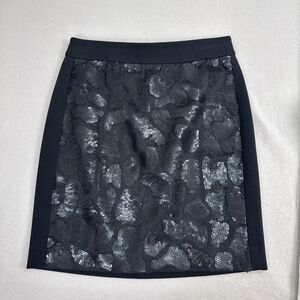 Ann Taylor Leopard Black Sequin Ponte Pencil Skirt Size 0
